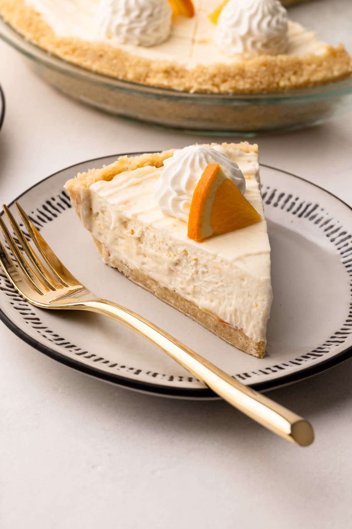 A slice of creamsicle pie.