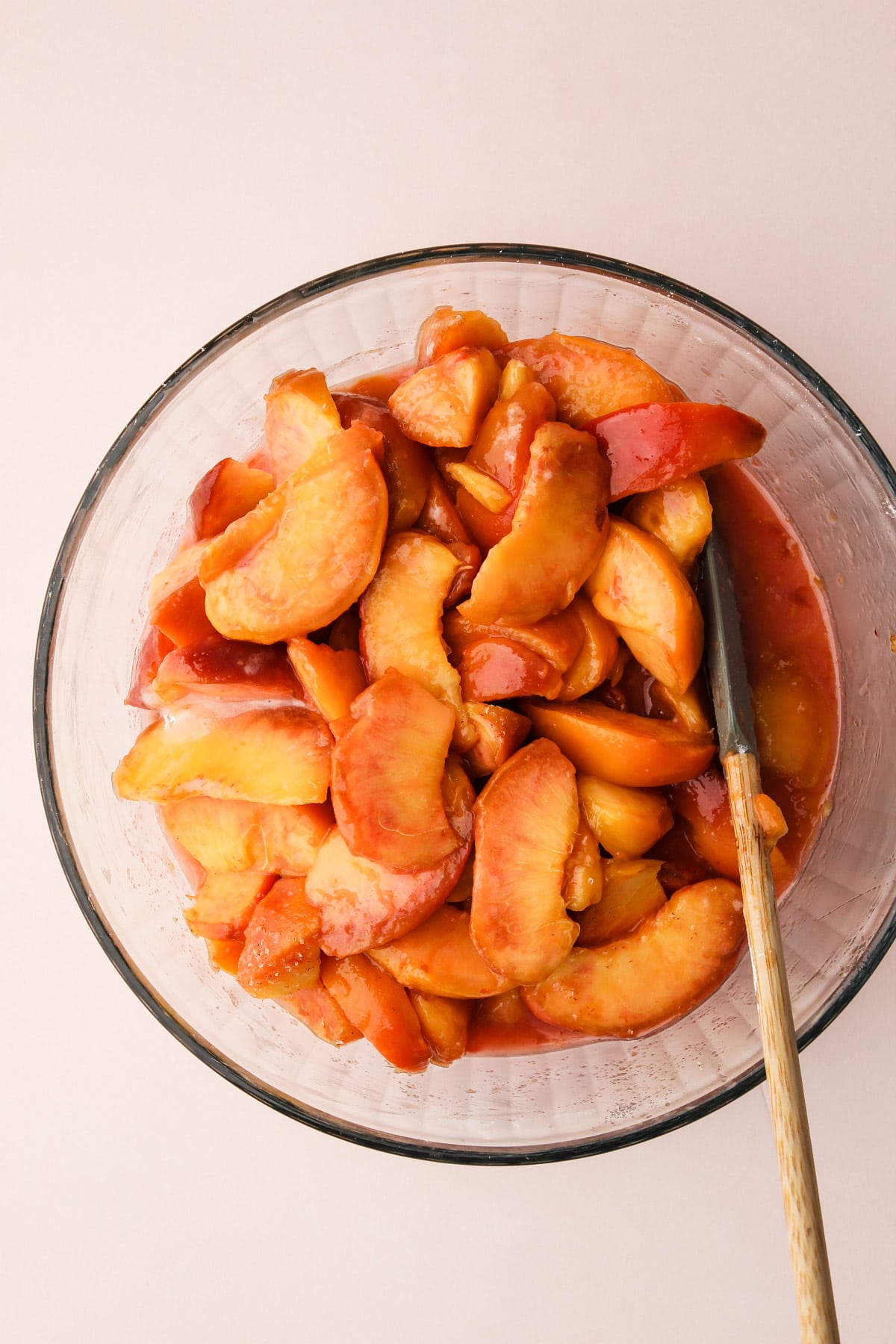 Peach pie filling in a bowl.