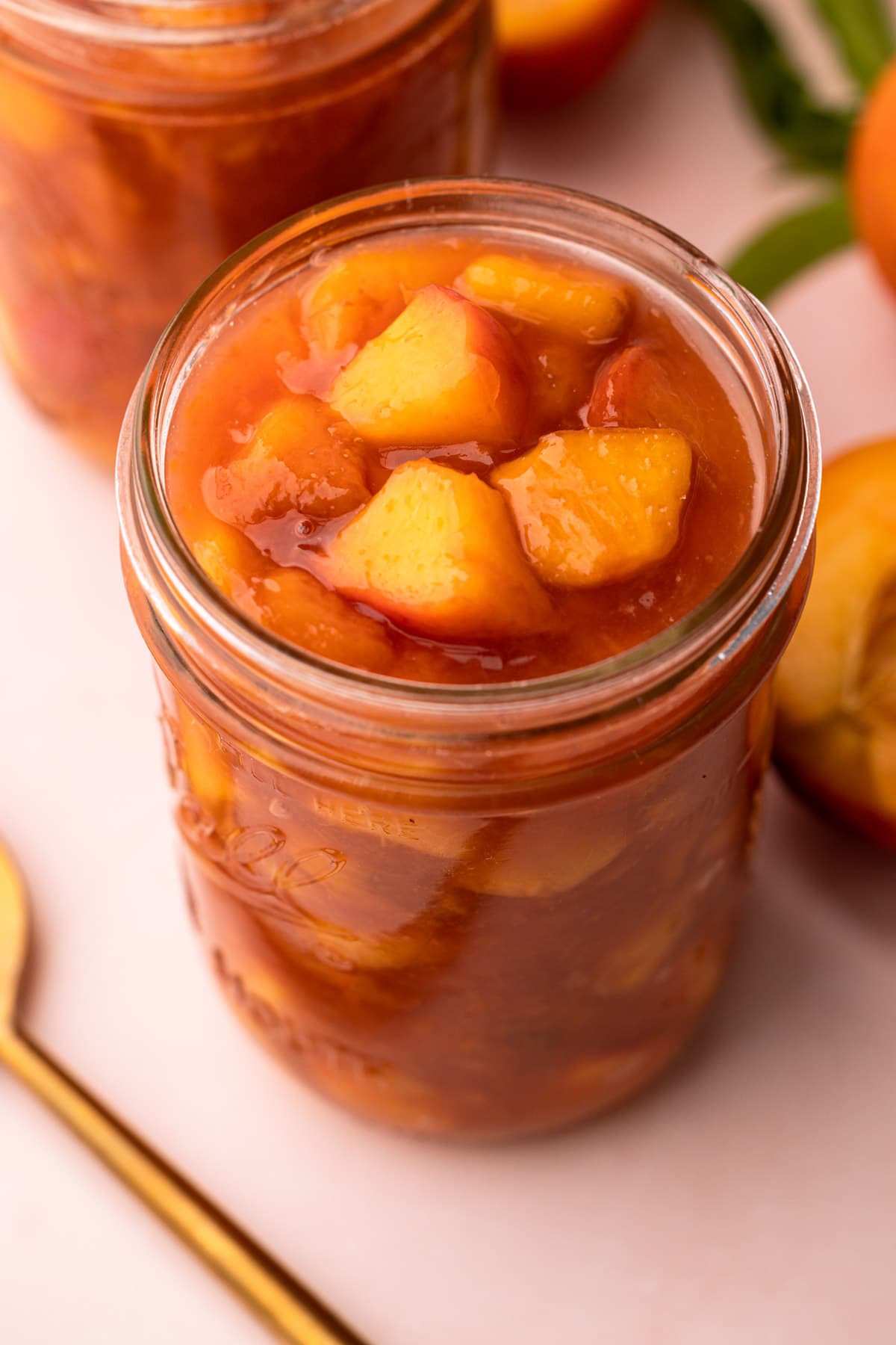 A jar of peach pie filling.