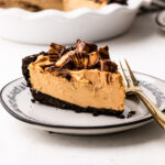 A slice of no-bake peanut butter pie.