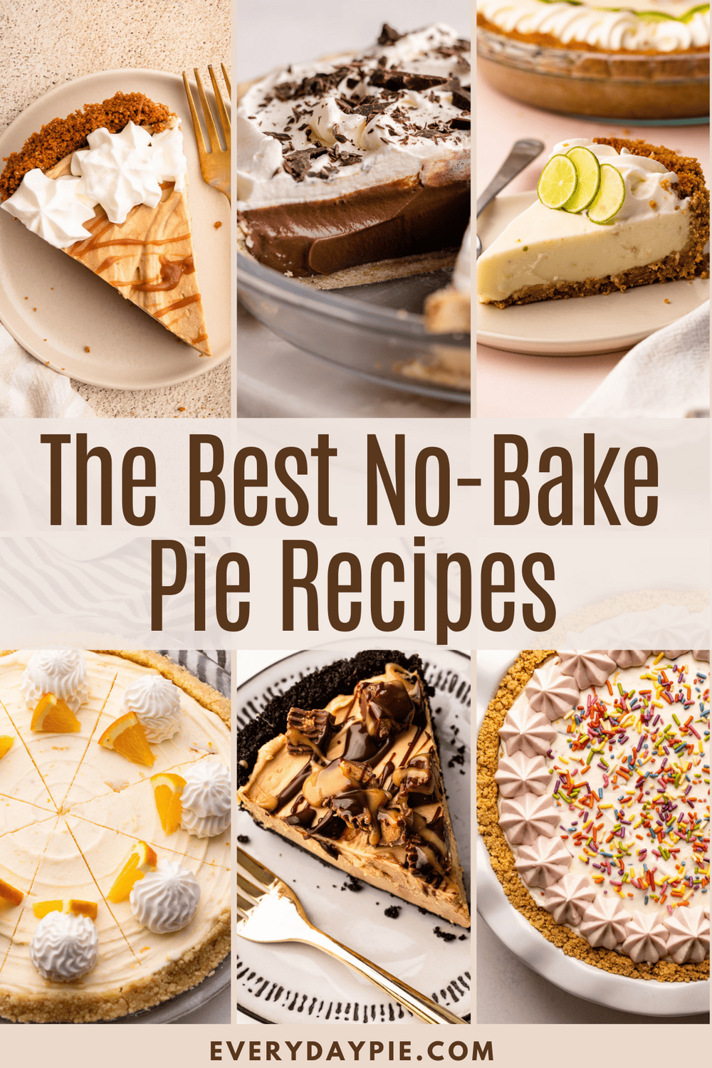 Six different no bake pies.