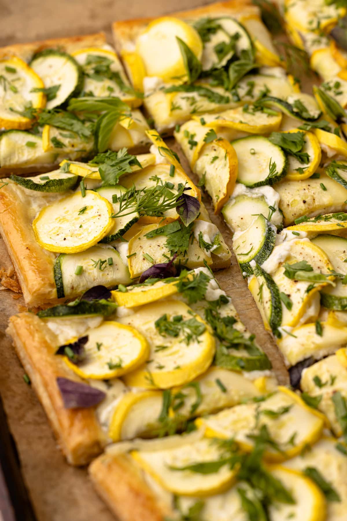 Easy zucchini tart with boursin and herbs.