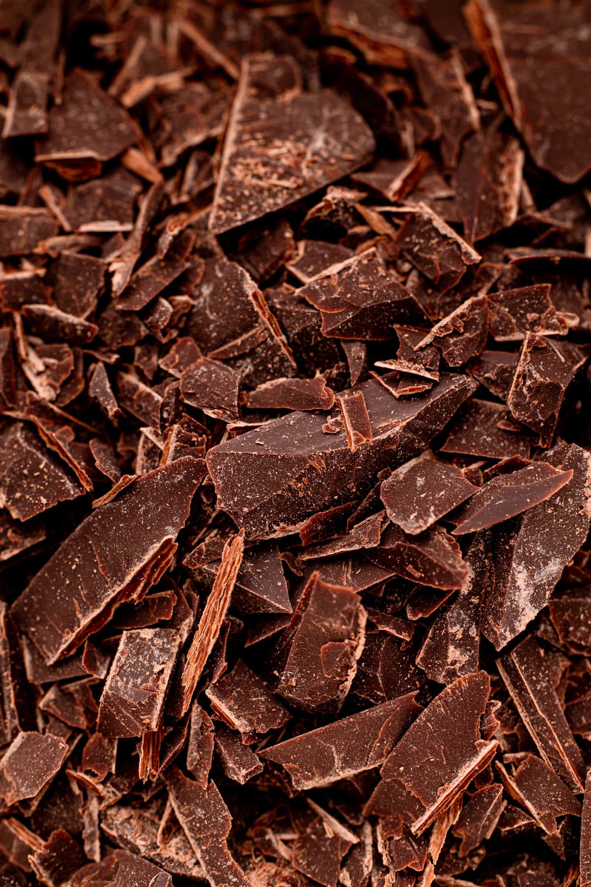 A pile of chopped chocolate for making chocolate ganache.