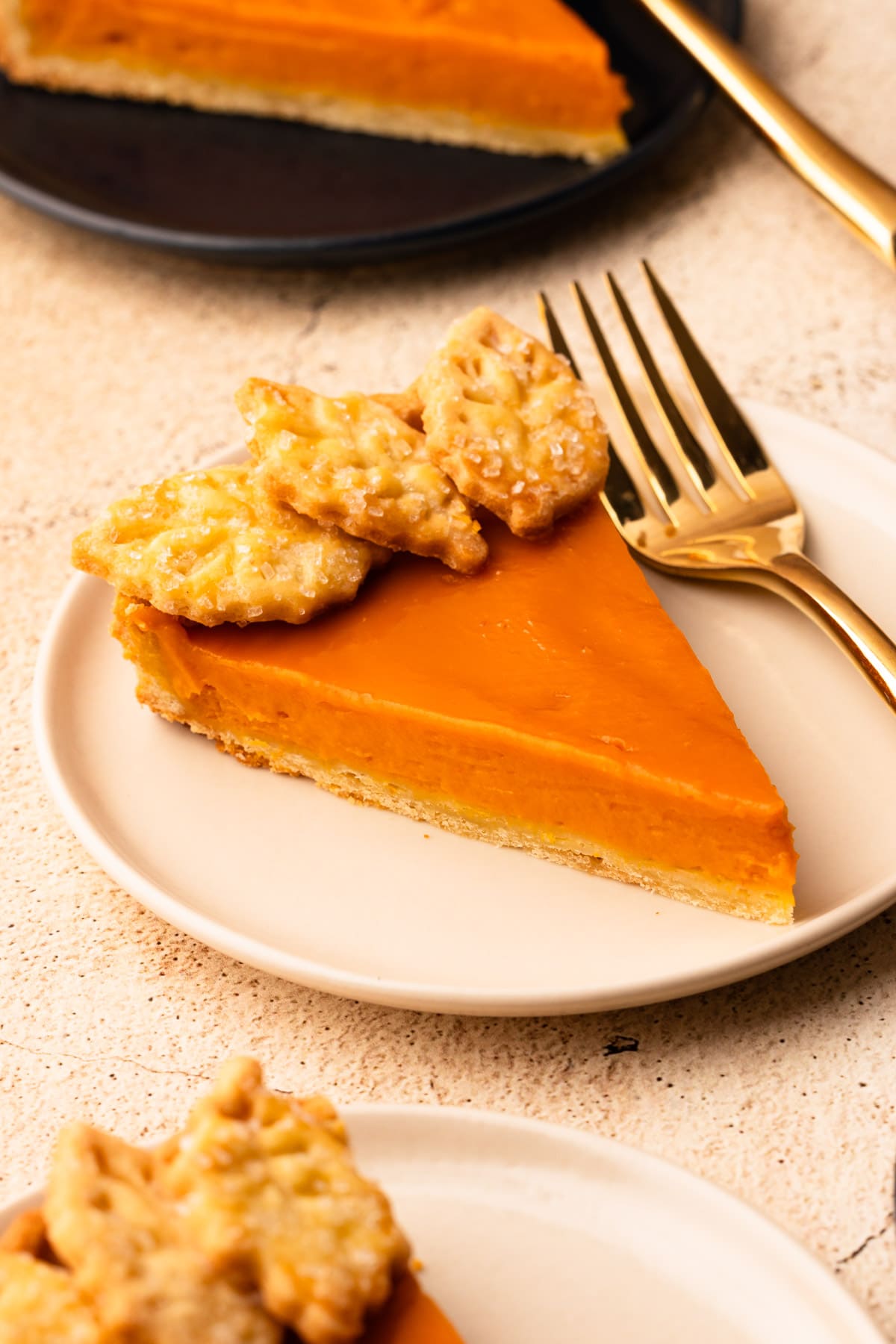 A baked Honeynut Squash pie slice.