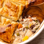 A baked turkey pot pie using puff pastry.