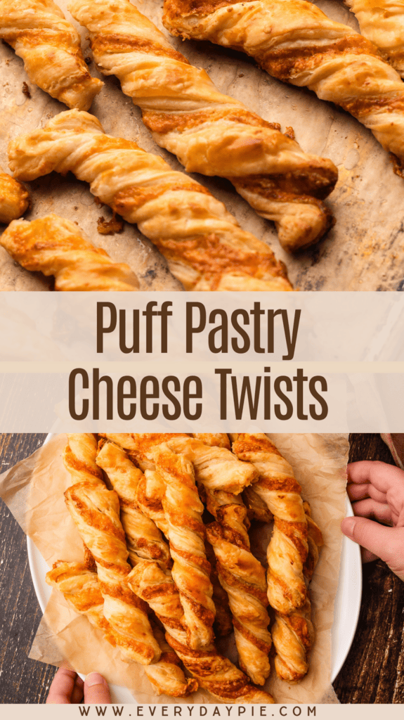 Baked puff pastry cheese straws.