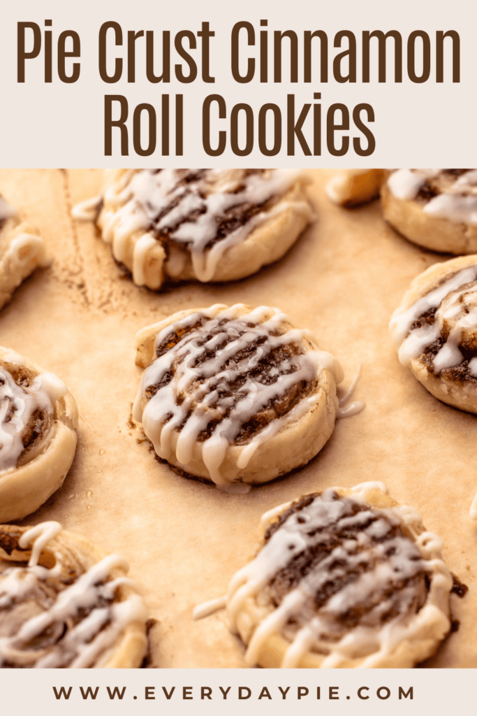 Baked cinnamon roll pie crust cookies with a drizzle.