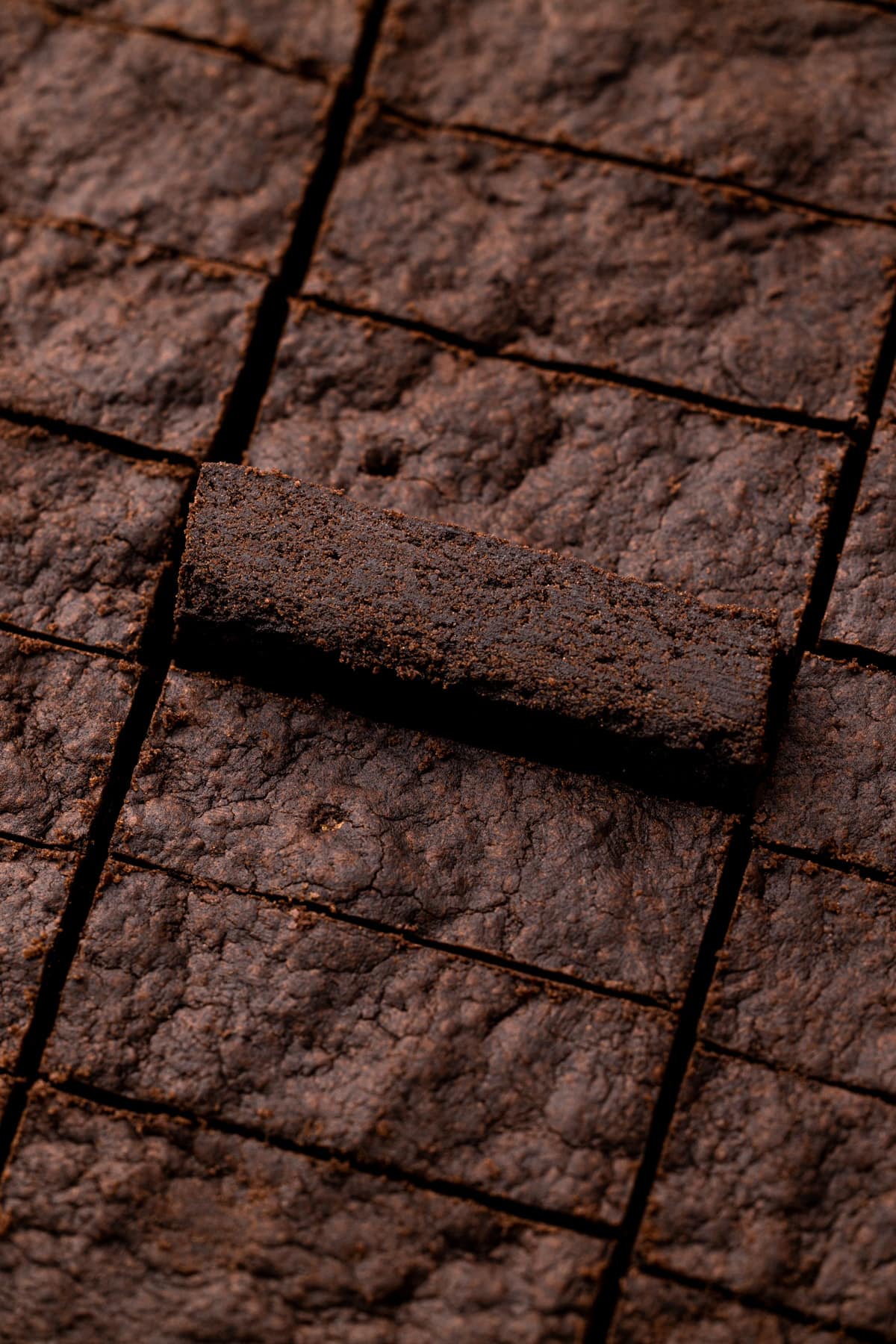 Baked chocolate shortbread cookies.