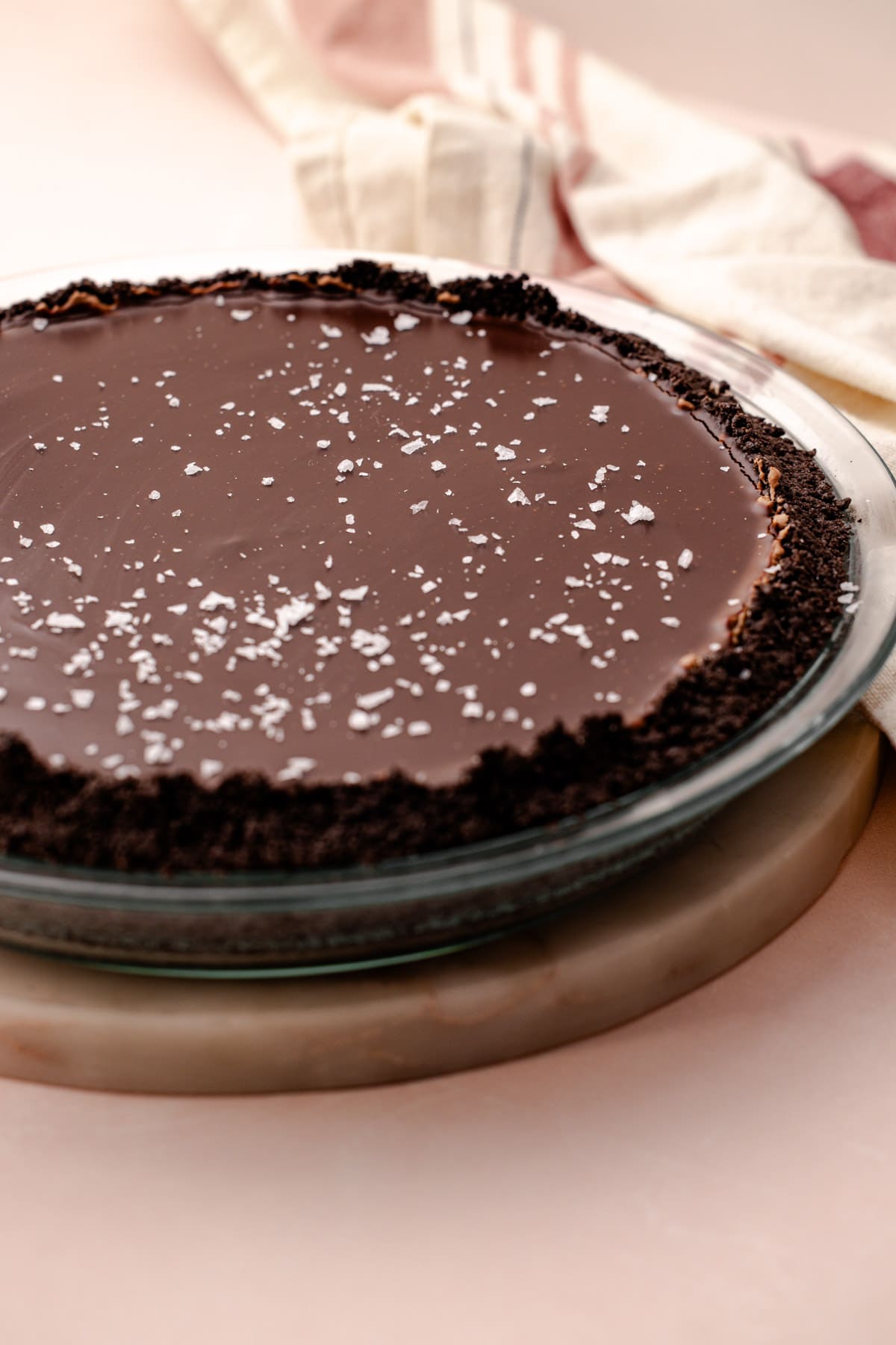 An easy chocolate pie sprinkled with flaky salt.