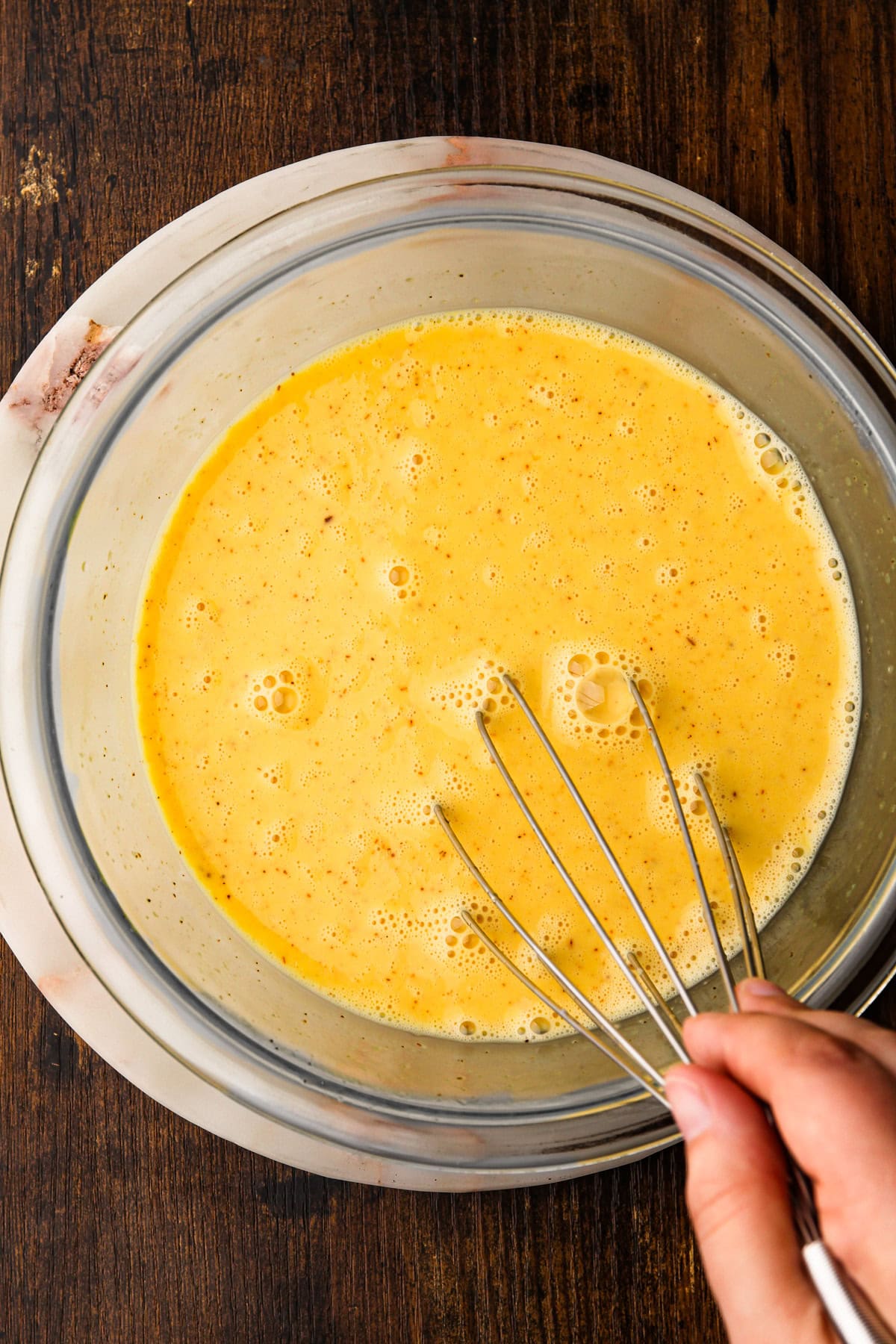 The egg filling for a breakfast pie.