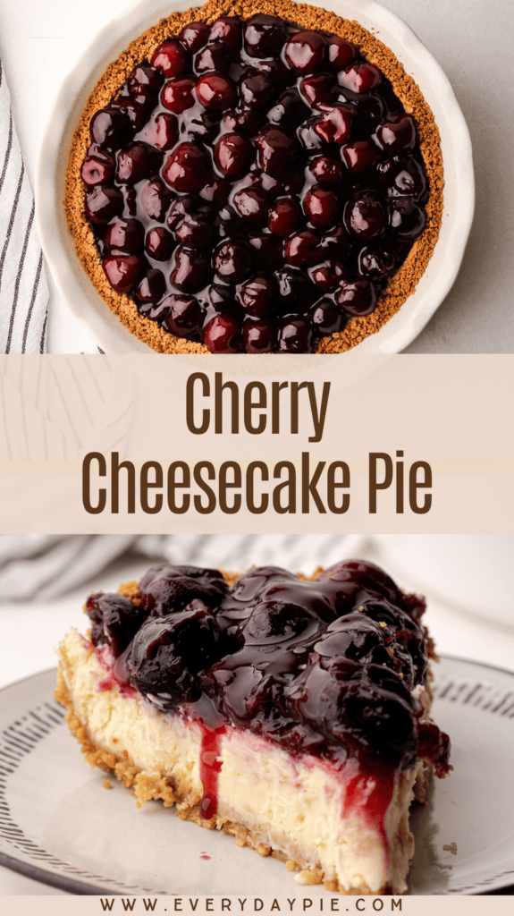 A baked cherry cheesecake pie.