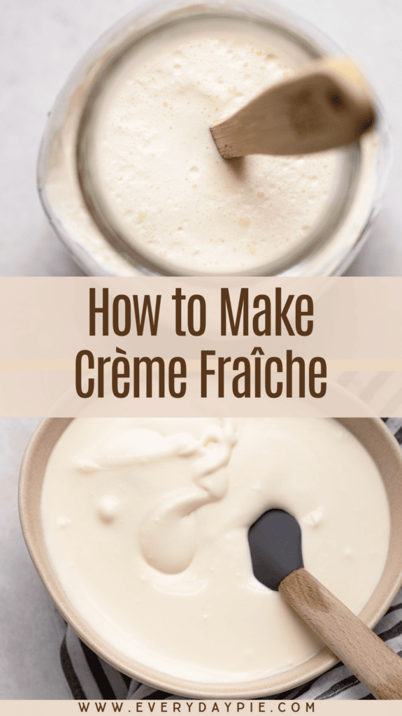 A jar of homemade creme fraiche while fermenting, and a bowl of homemade creme fraiche.