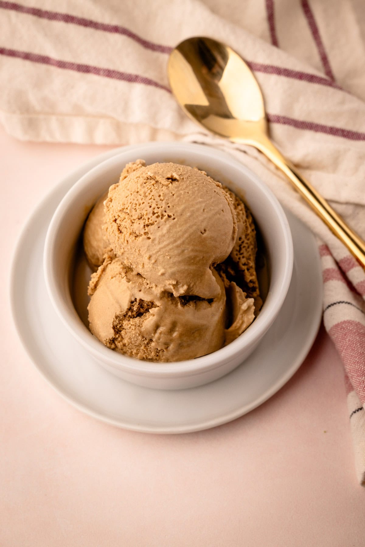 A scoop of coffee ice cream made from scratch.