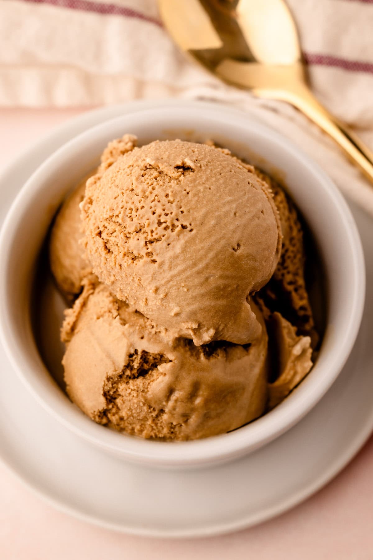 A scoop of coffee ice cream made from scratch.