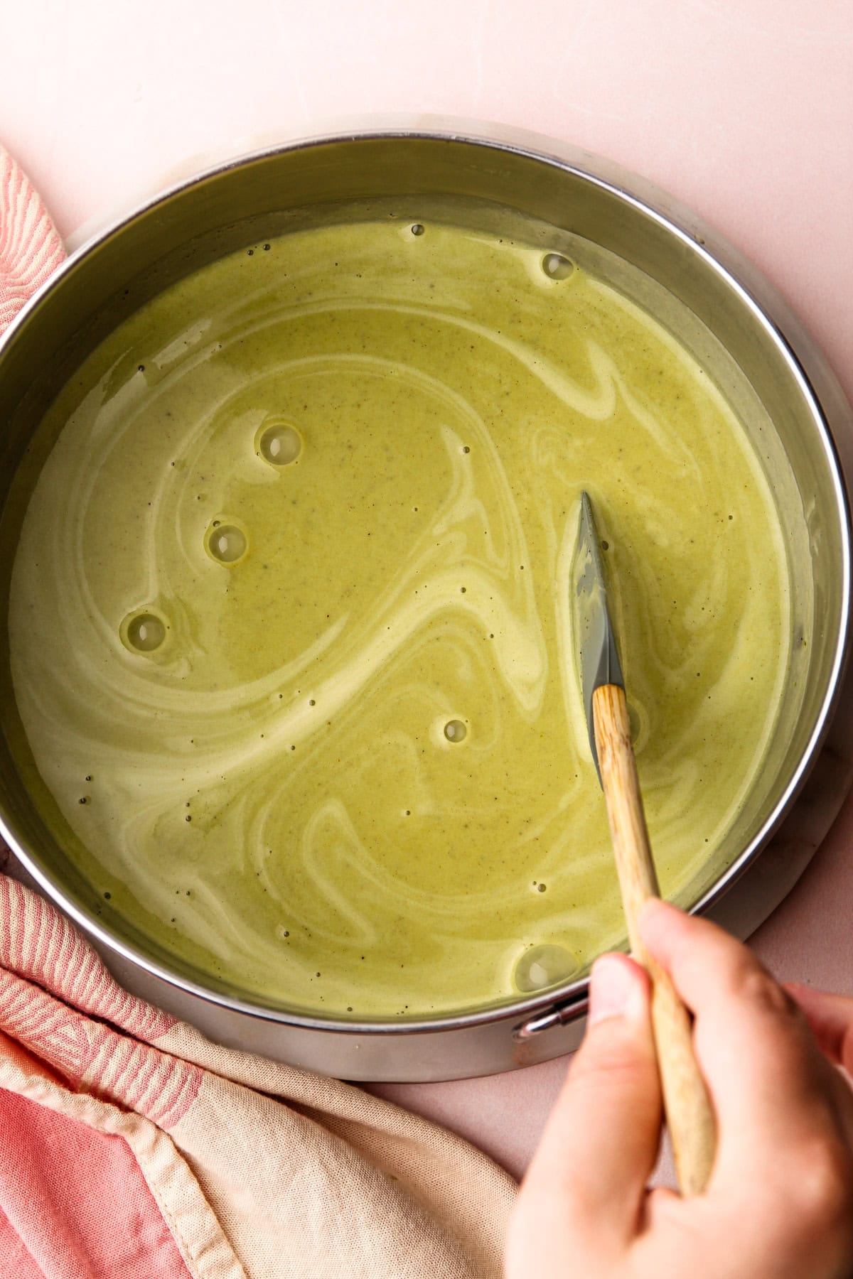 Cooling the pistachio ice cream custard.