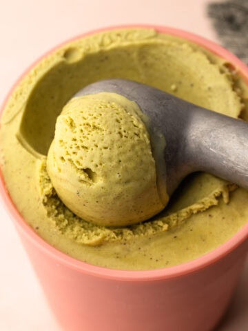 A scoop of pistachio ice cream.