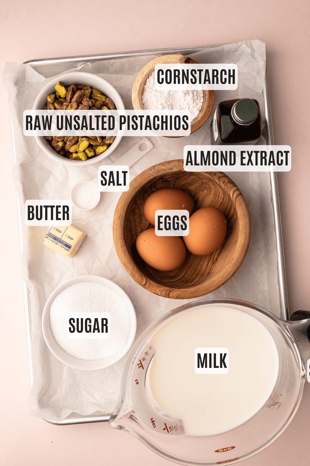 Ingredients for pistachio pudding.