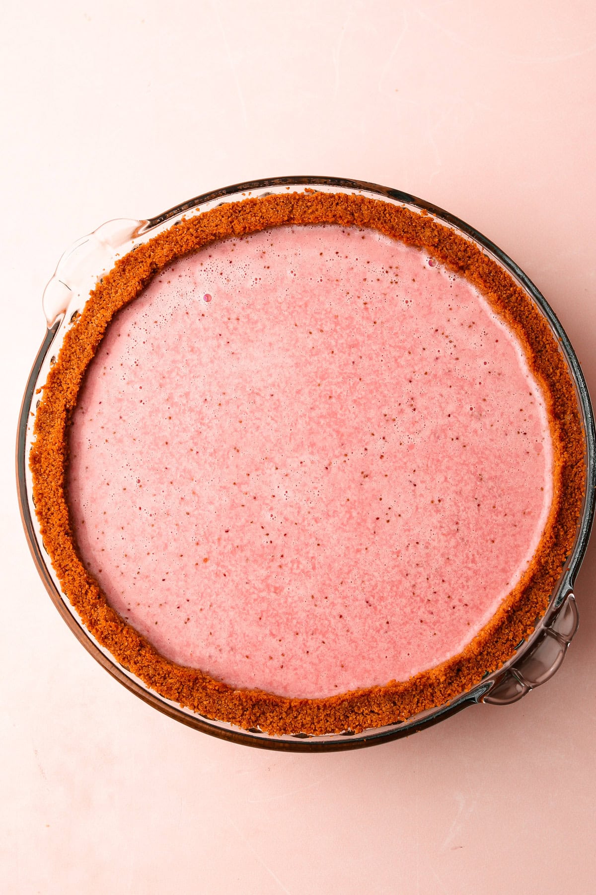 An assembled no-bake strawberry cream pie.