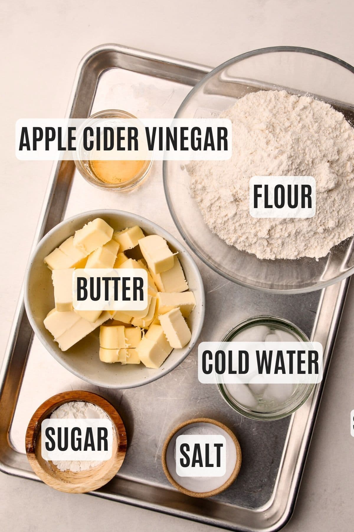 Ingredients for flaky pie crust.