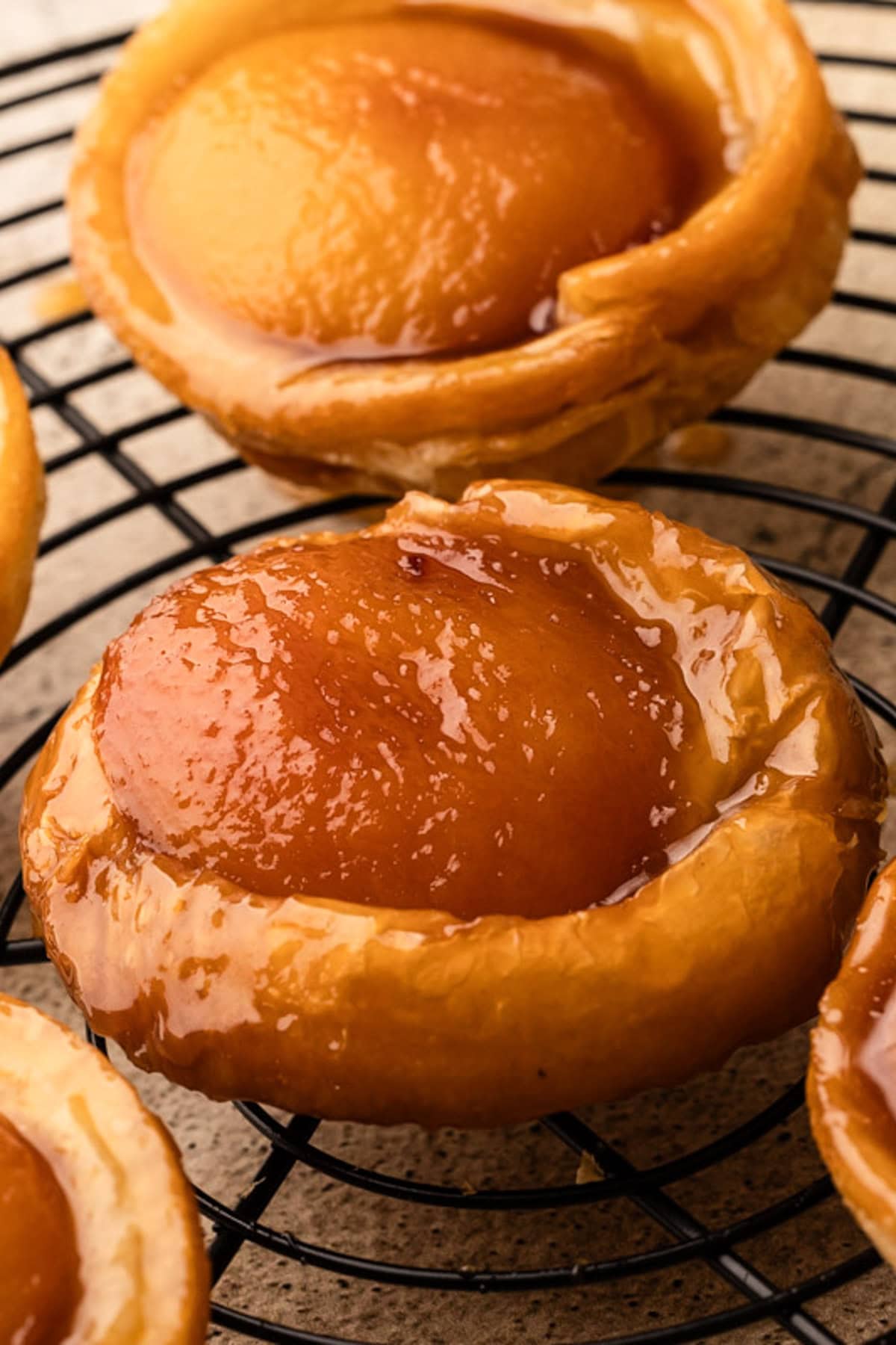 A baked mini peach tarte tatin.