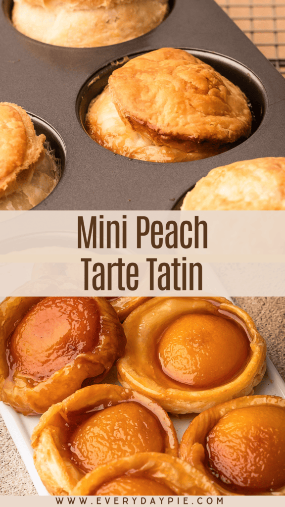 Freshly baked mini peach tarte tatins made in a muffin tin.