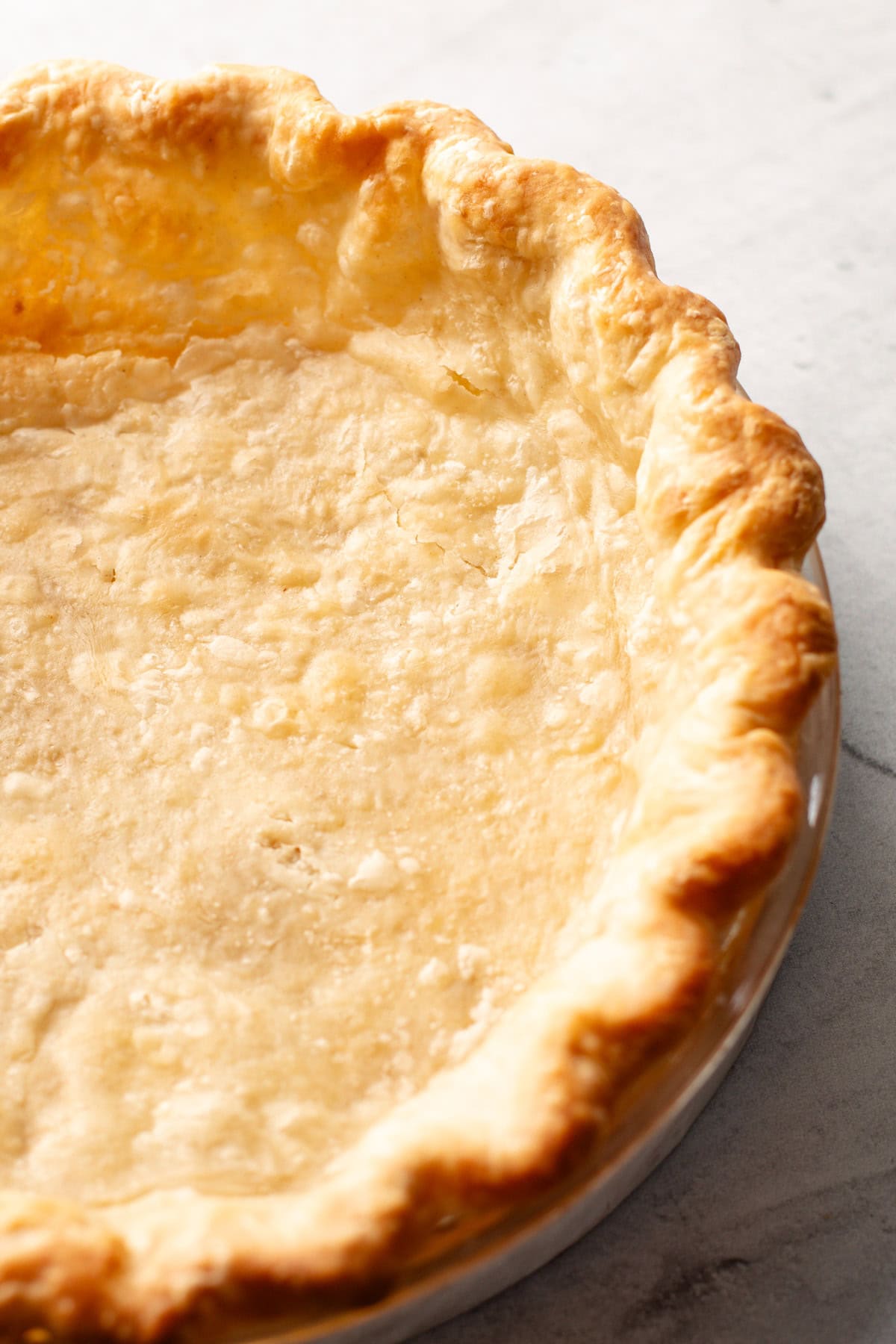 A blind baked gluten free pie crust.