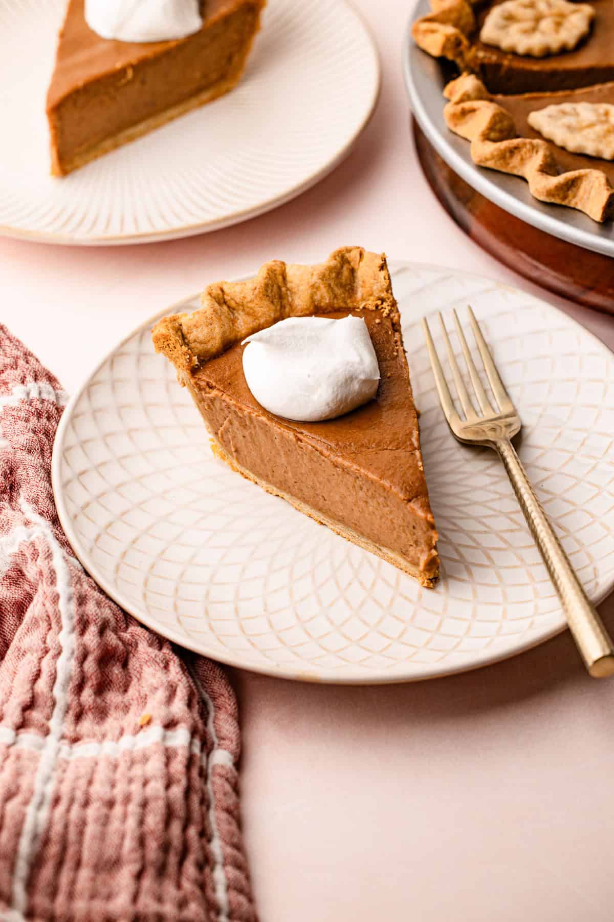 Overhead shot of the pie slice showing the creamy filling and crisp crust.