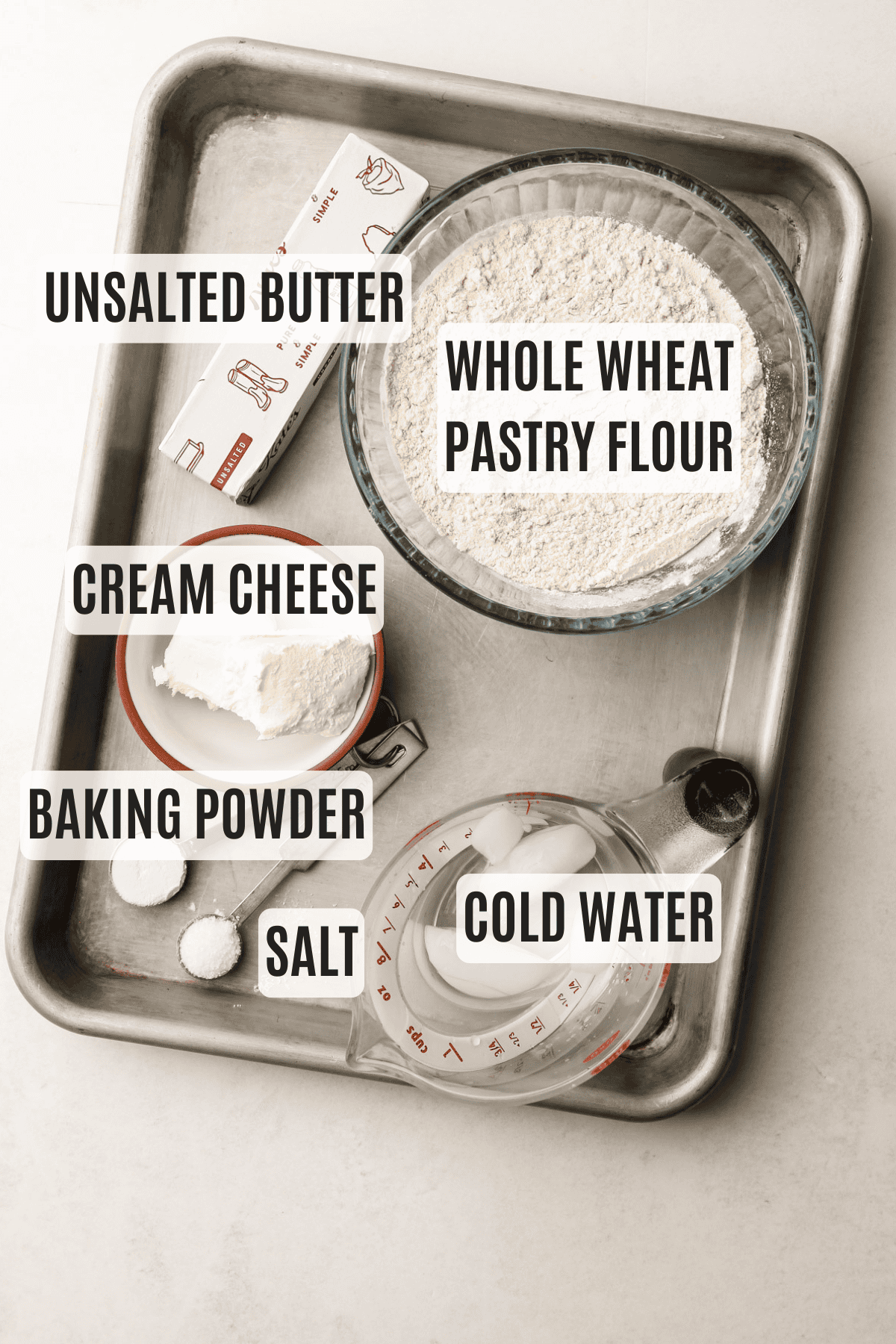 Ingredients for whole wheat pie crust.