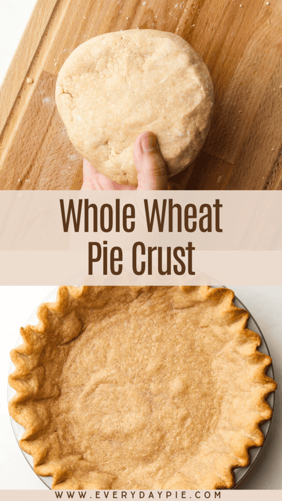 A baked whole wheat pie crust and a disk of raw whole wheat pie crust.