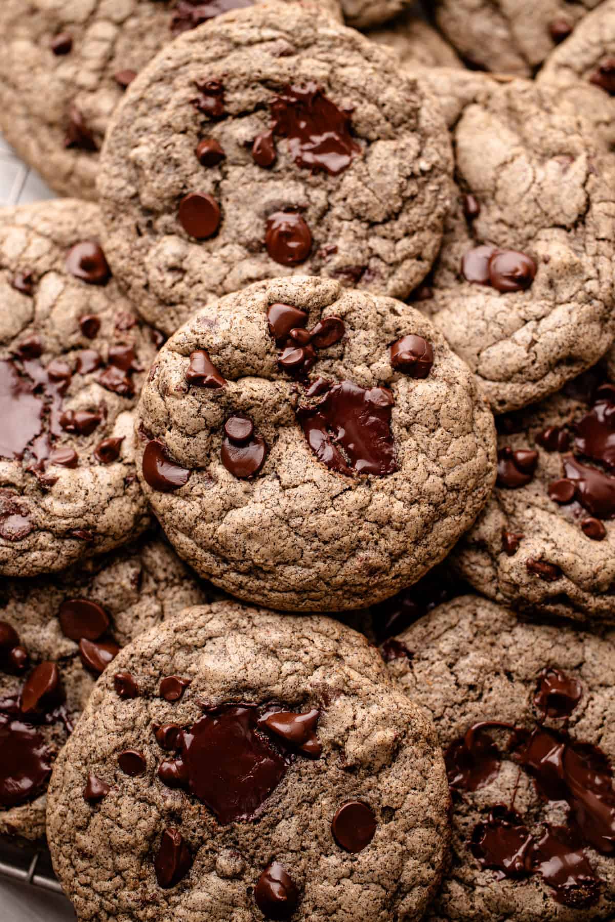 Freshly baked buckwheat chocolate chip cookies.