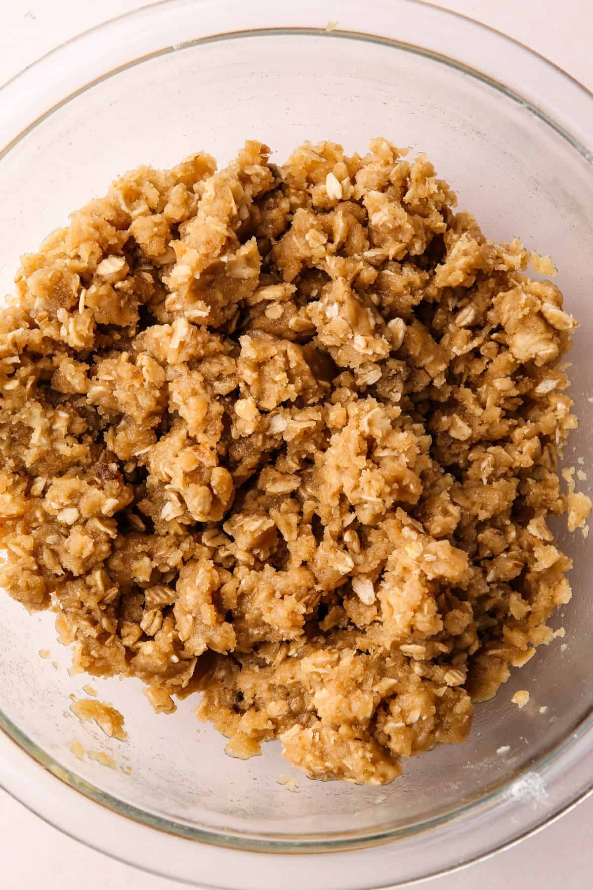 A prepared, but unbaked, crumble topping.