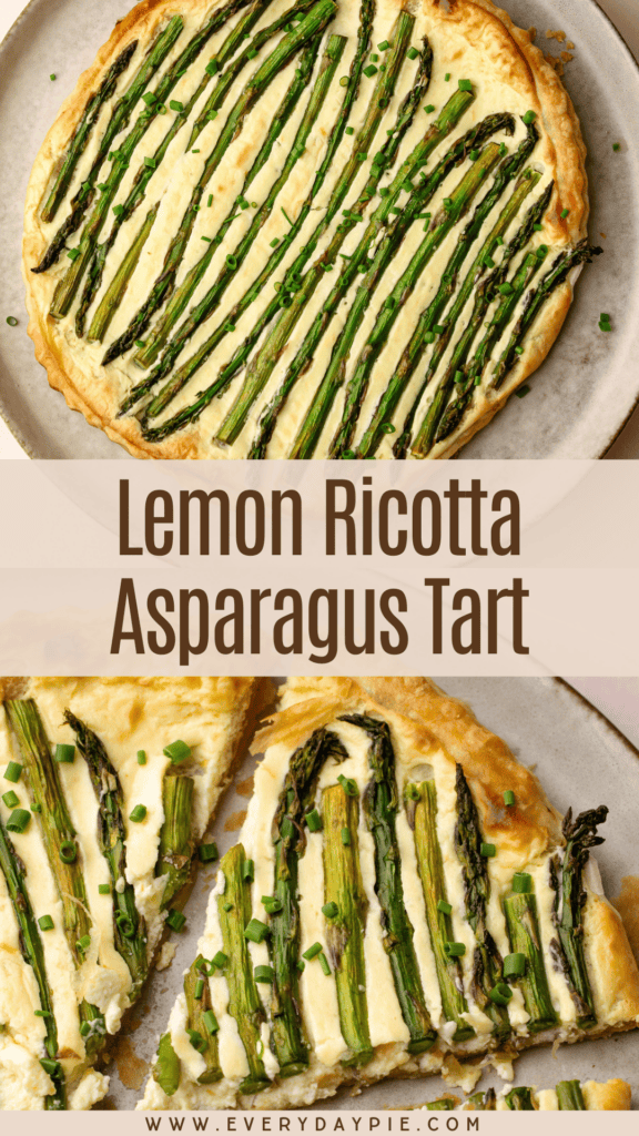 A baked and slized ricotta asparagus tart.