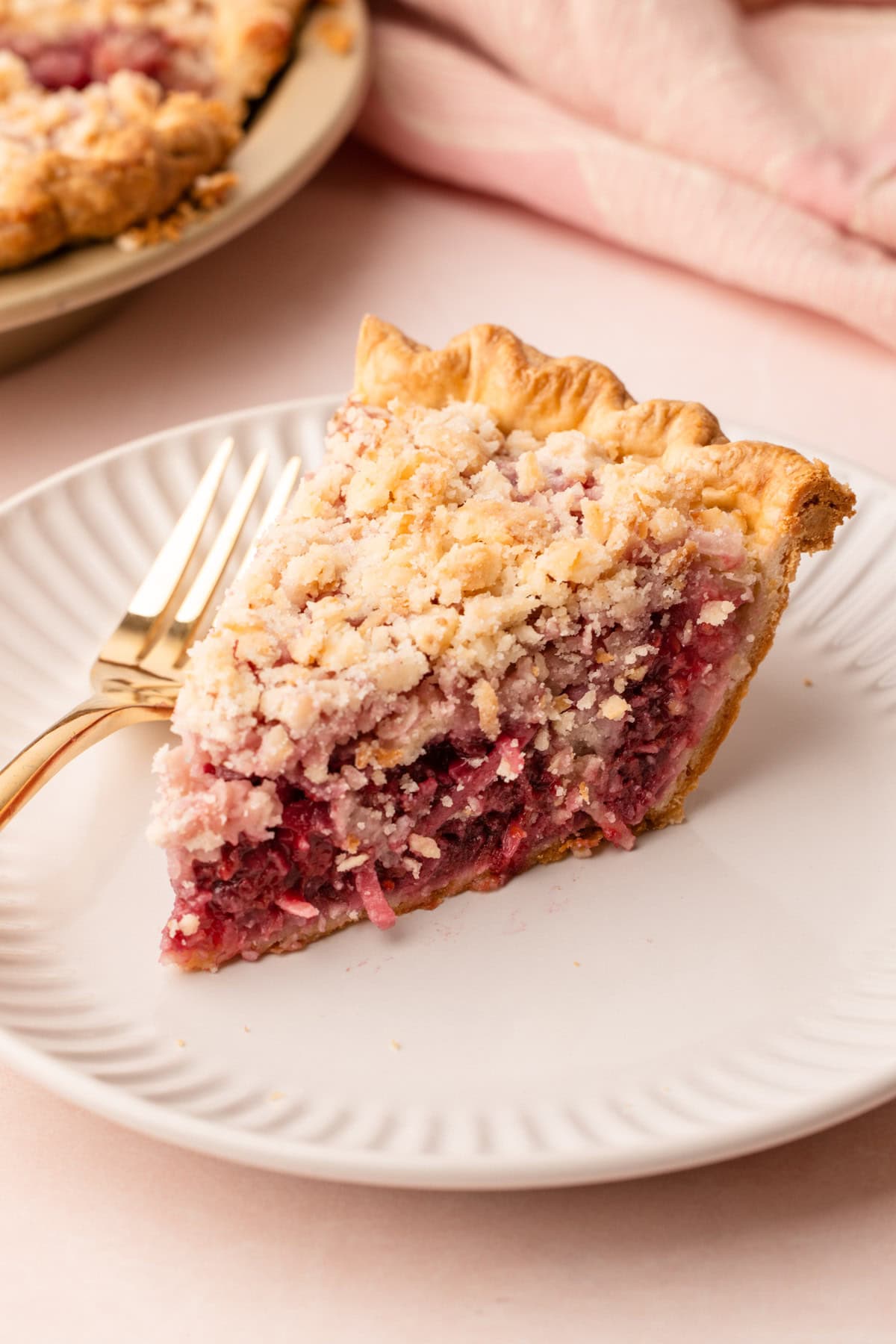 A slice of raspberry coconut macaroon pie.