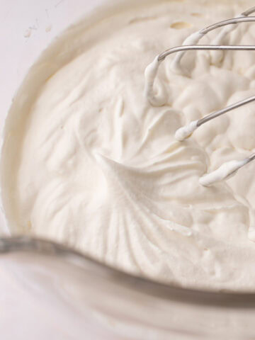 Stabilized whipped cream made with cream cheese.