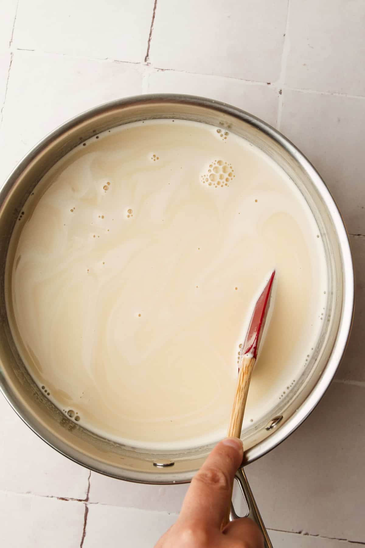 The cooked custard for grapenut ice cream.