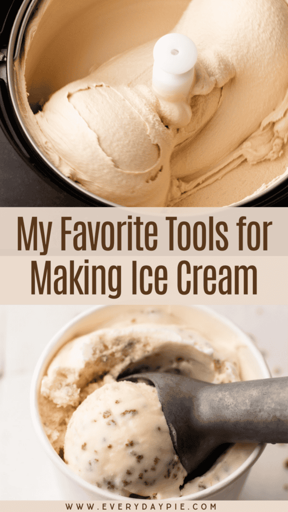 Homemade ice cream being made with essential ice cream making tools and equipment.
