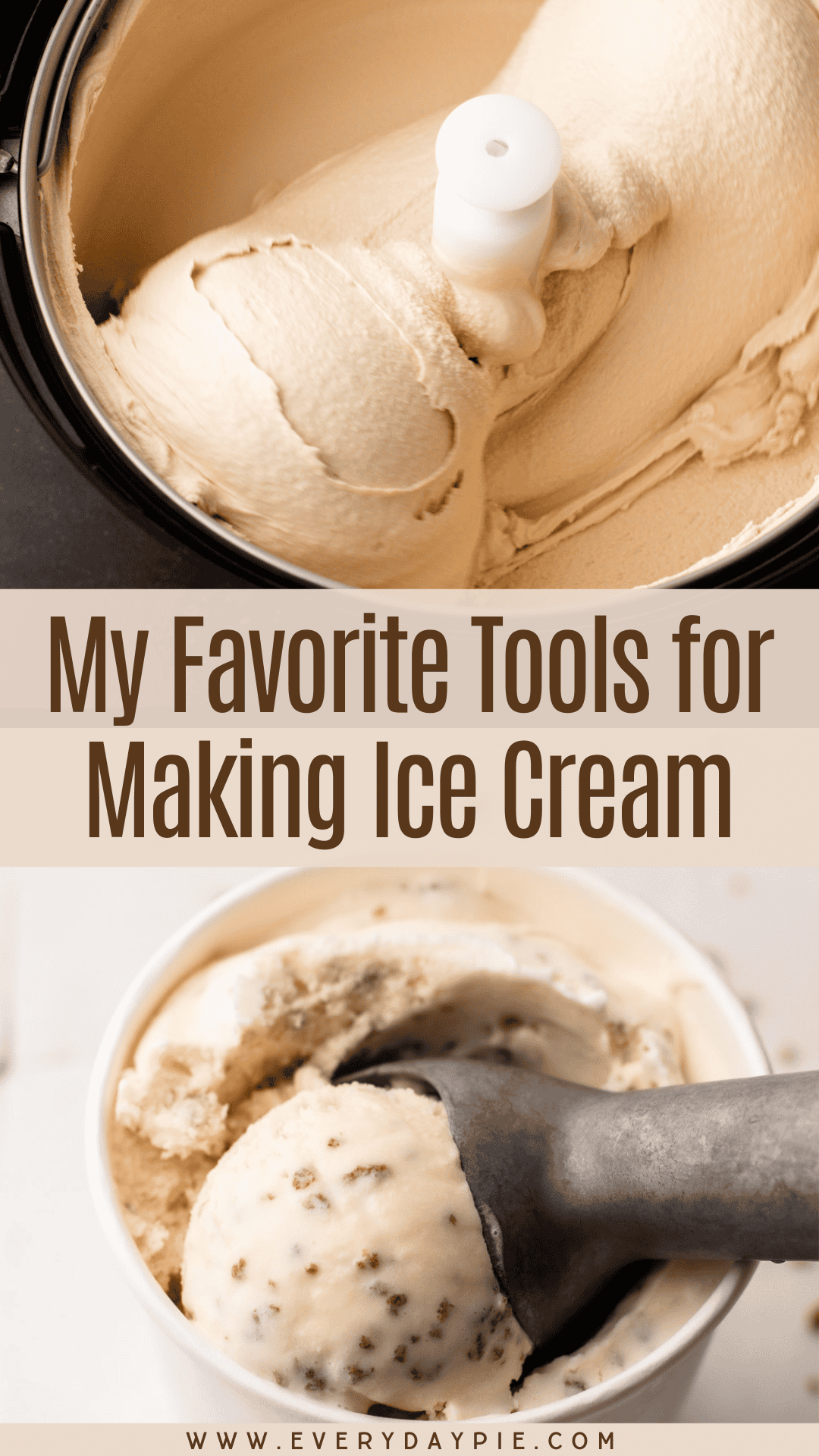 Homemade ice cream being made with essential ice cream making tools and equipment.