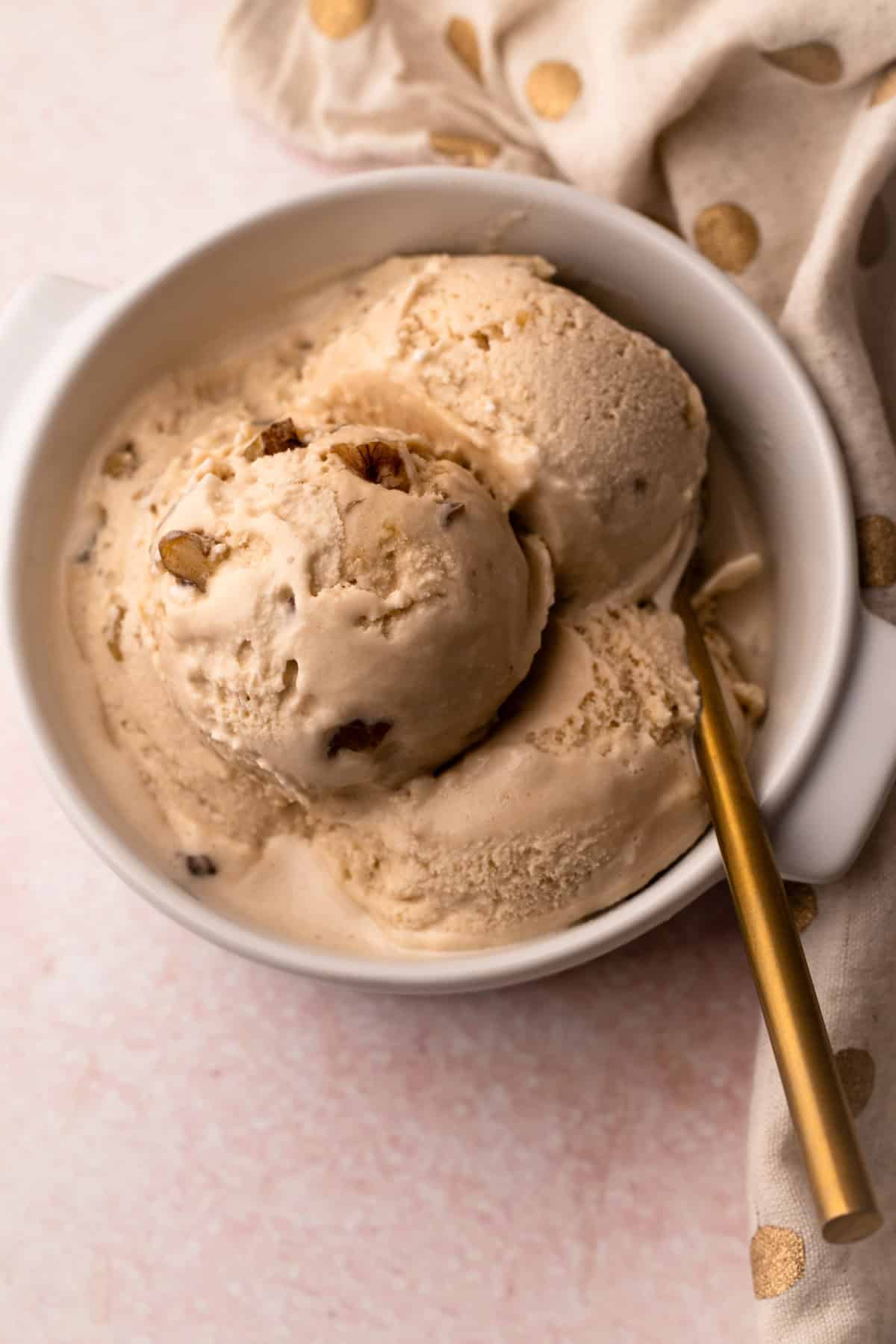 A serving of homemade maple walnut ice cream.