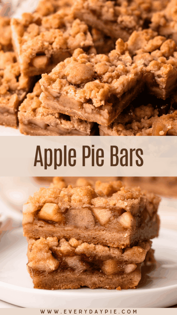 Baked apple pie bars sliced and served on a plate.