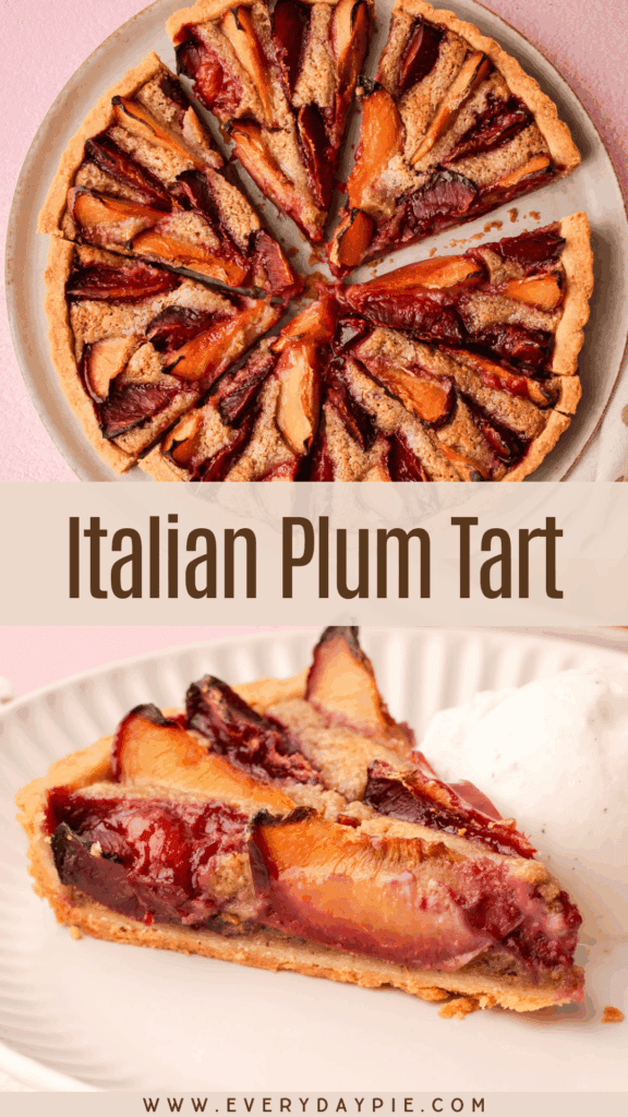 A baked tart plum with a slice removed.