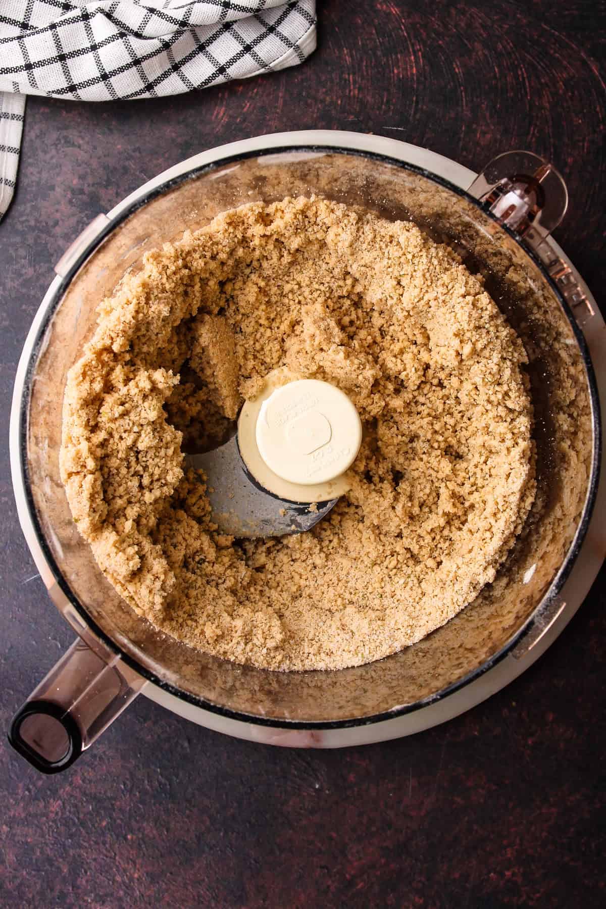 The shortbread mixture in the food processor.