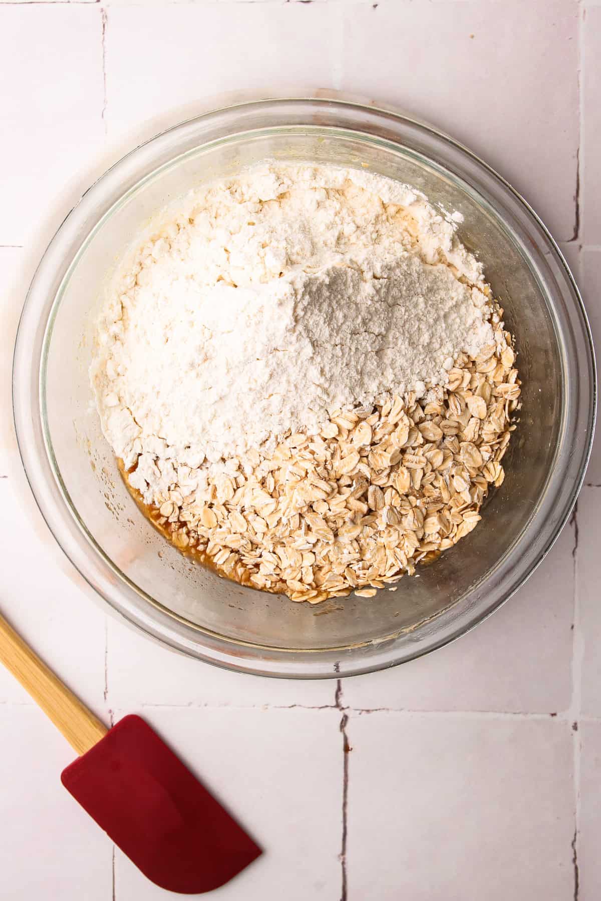 Preparing the oat crumble mix.