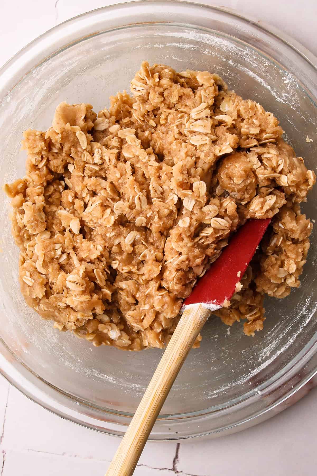 The oat crumble mixture for the apple blueberry crisp.