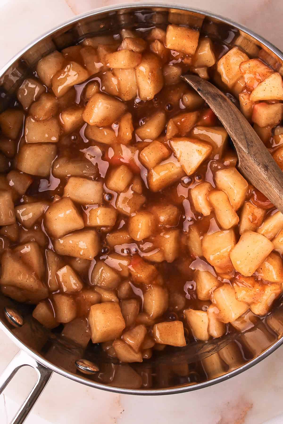 Apple pie filling cooked in a pot.