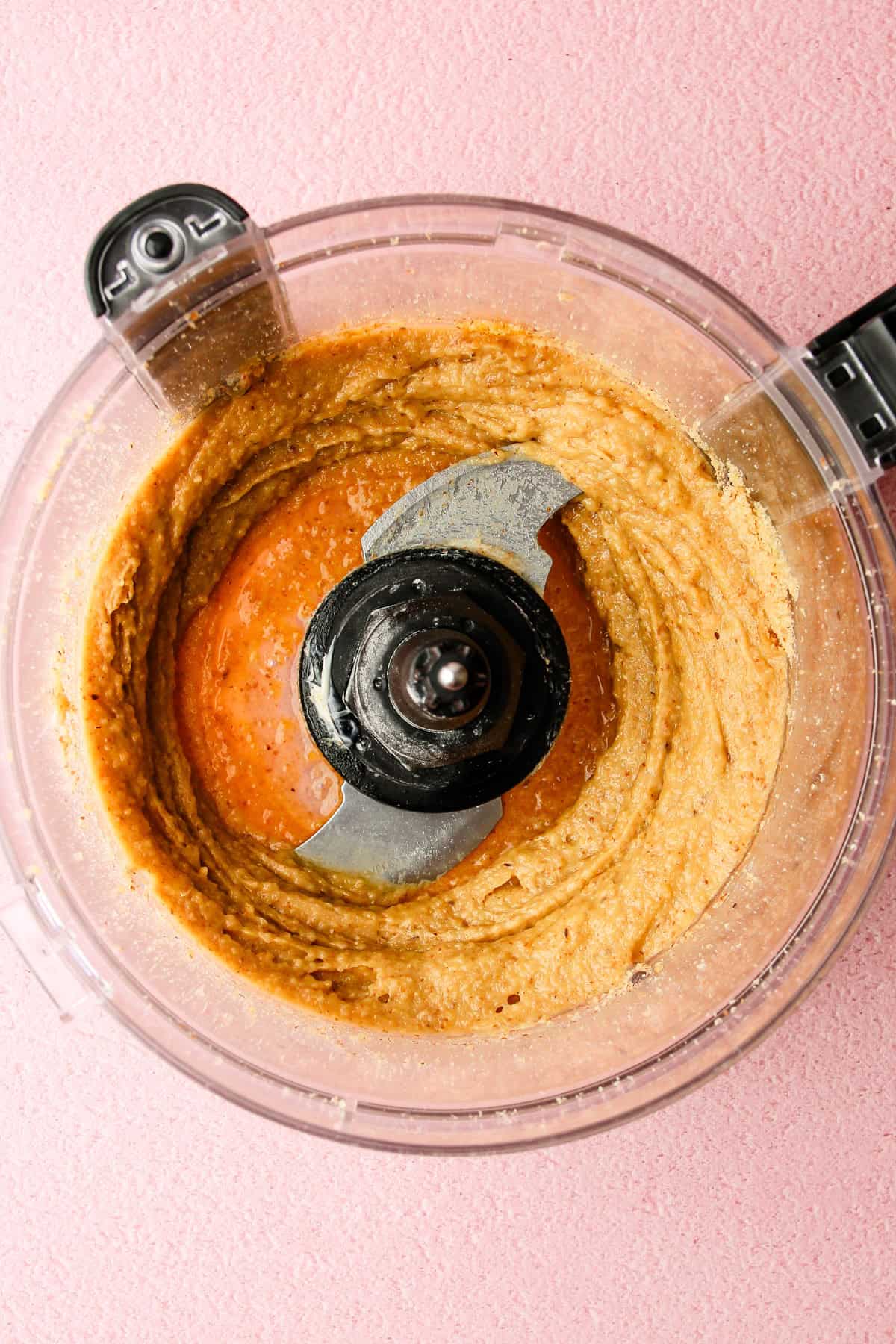 Walnut frangipane being prepared in a food processor.