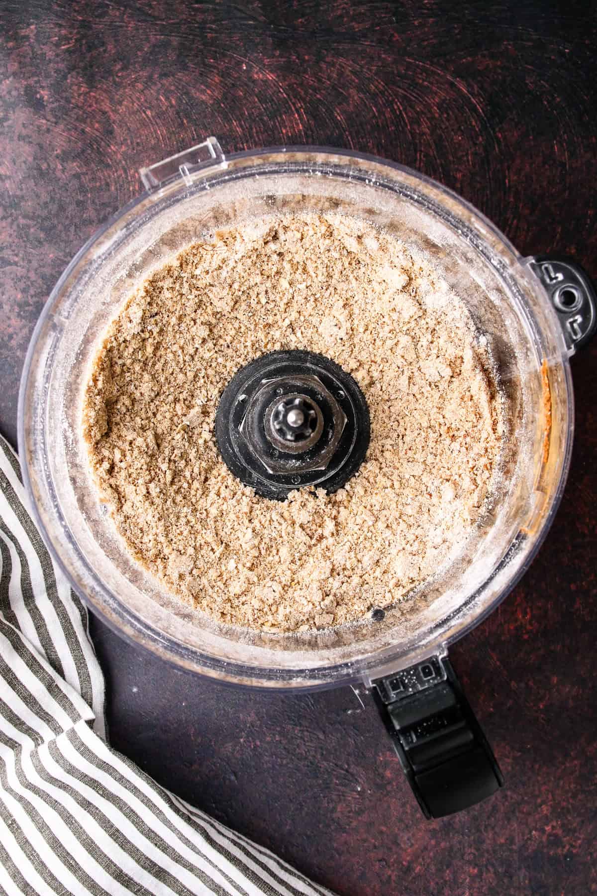 The pecans and oats ground finely in a food processor.