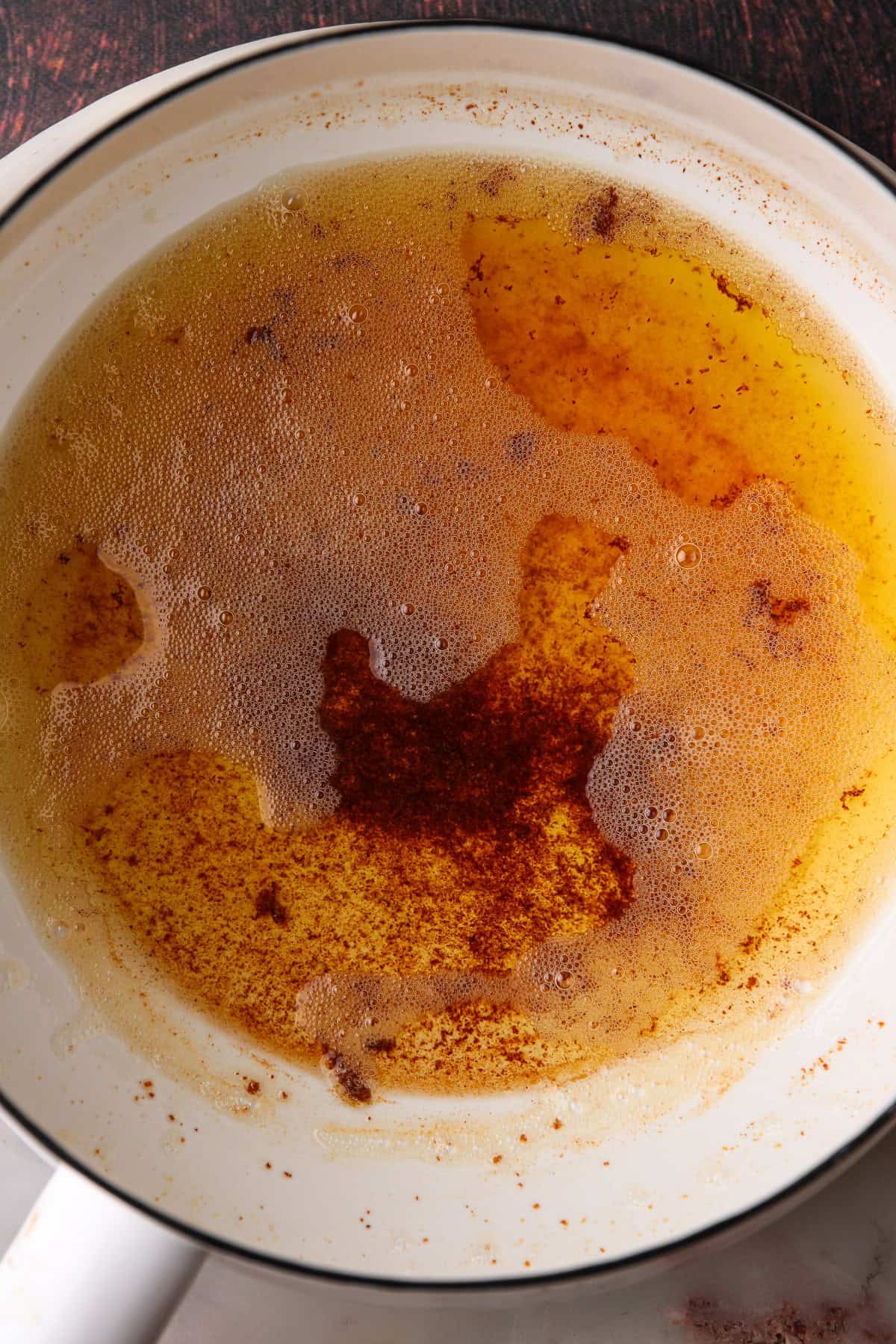 Browned butter in a pot.