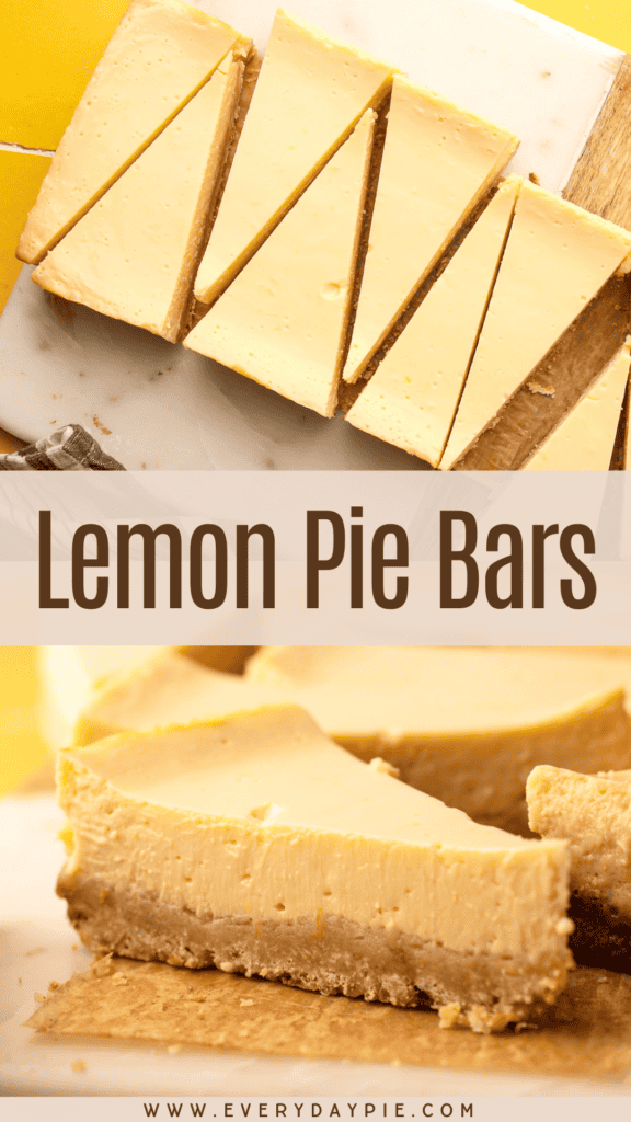 Creamy lemon pie bars cut into triangles with a thick shortbread crust.