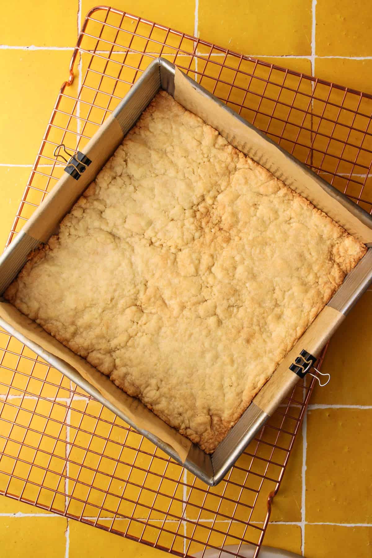The baked crust for the cherry pie bars.