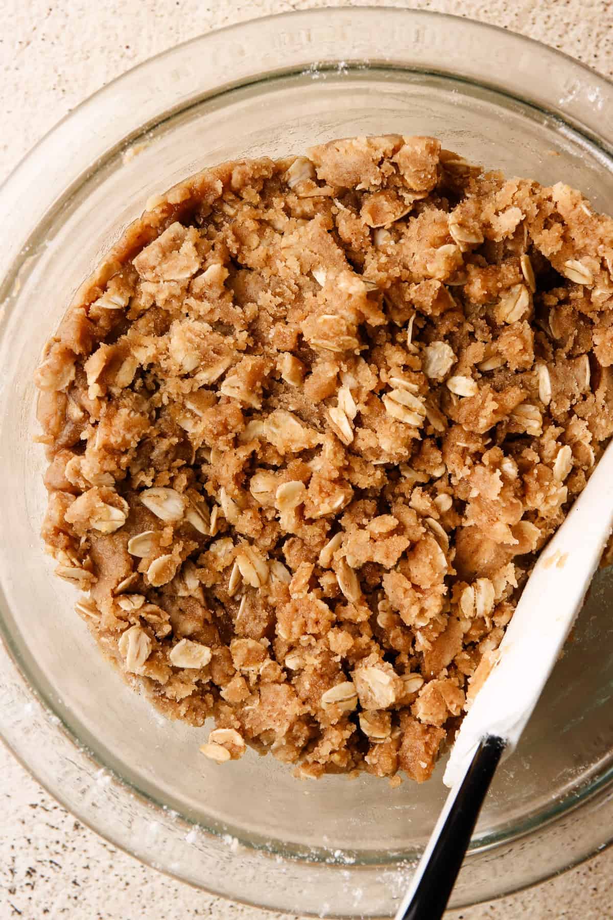 The prepared topping for the apple crumb pie.
